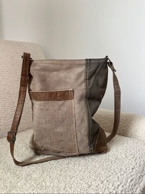 Mona B Two-Tone Canvas and Leather Crossbody